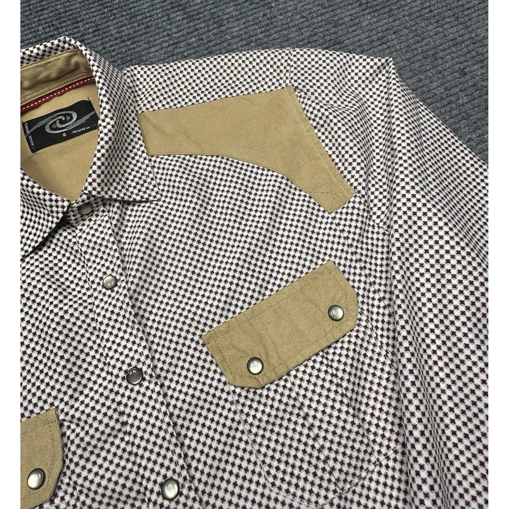 Caviar Dremes Shirt Mens Small White Geometric‎ Western Pearl Snap Long Sleeve